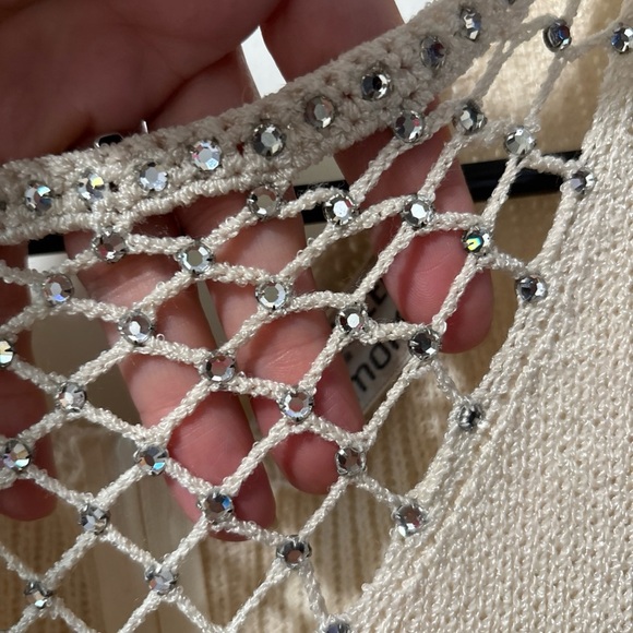 Vintage Pat Sandler for Wellmore Cream Rhinestone Knit Sweater Dress Stretch S M - Picture 3 of 9